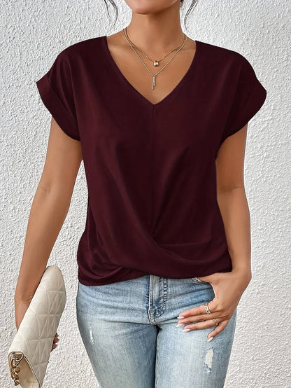 Junalei – Stilvolle, lässige Bluse mit V-Ausschnitt und Twist-Front