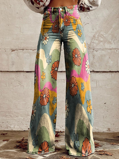 Mekhila – Weite Jeans mit Boho-Vintage-Print