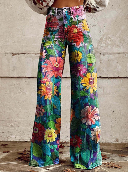 Mekhila – Weite Jeans mit Boho-Vintage-Print