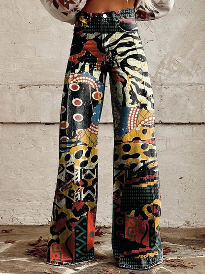 Mekhila – Weite Jeans mit Boho-Vintage-Print