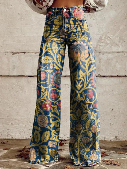 Mekhila – Weite Jeans mit Boho-Vintage-Print
