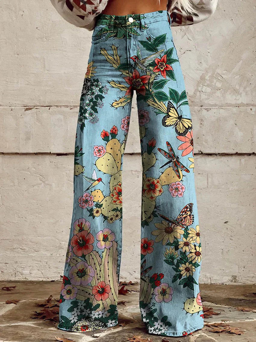 Mekhila – Weite Jeans mit Boho-Vintage-Print