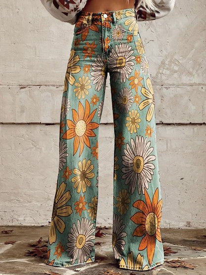 Mekhila – Weite Jeans mit Boho-Vintage-Print