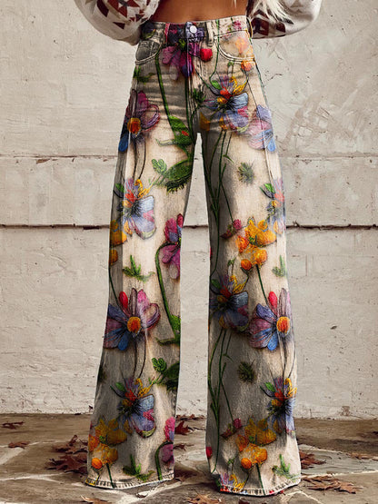 Mekhila – Weite Jeans mit Boho-Vintage-Print