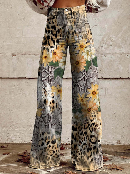 Mekhila – Weite Jeans mit Boho-Vintage-Print