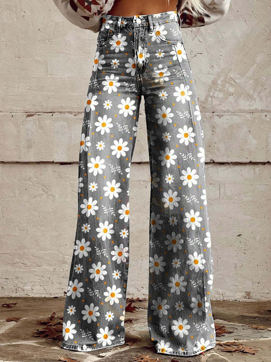 Mekhila – Weite Jeans mit Boho-Vintage-Print