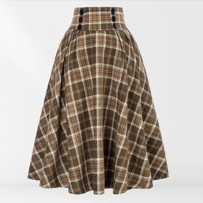 Lunitha – Hoch taillierter Vintage-Midirock mit Karomuster