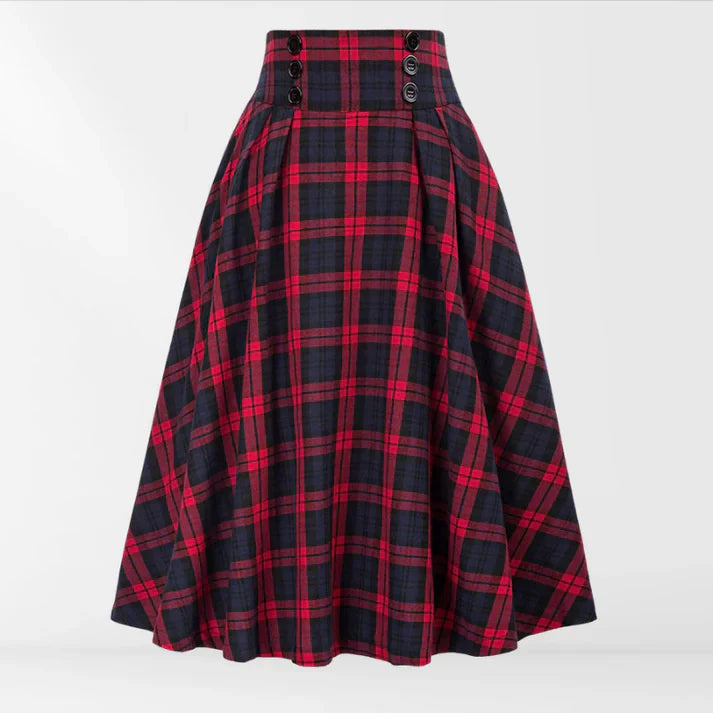 Lunitha – Hoch taillierter Vintage-Midirock mit Karomuster