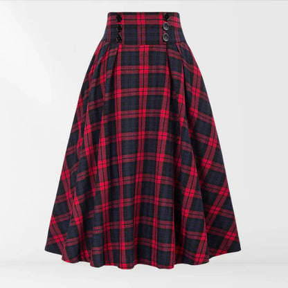 Lunitha – Hoch taillierter Vintage-Midirock mit Karomuster