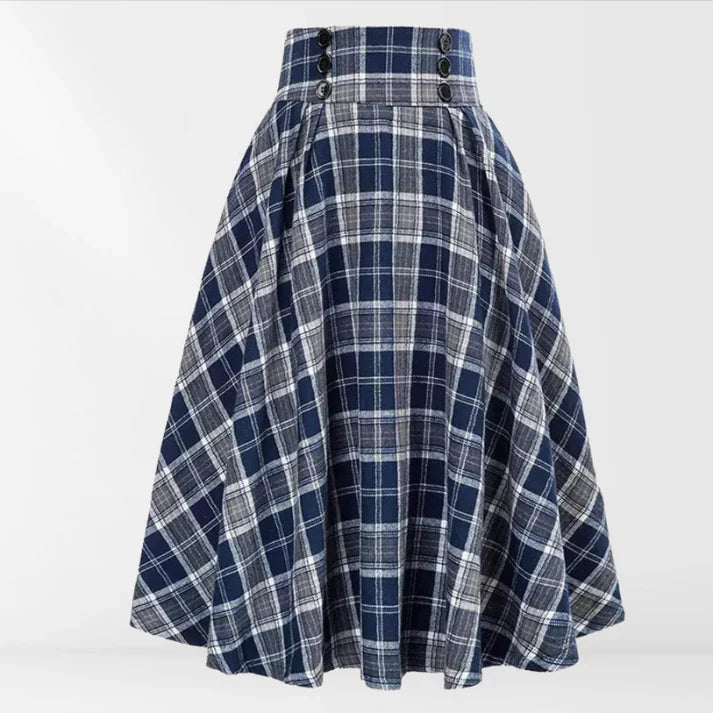 Lunitha – Hoch taillierter Vintage-Midirock mit Karomuster
