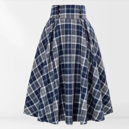 Lunitha – Hoch taillierter Vintage-Midirock mit Karomuster