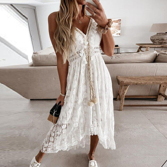 Ondira – Damen-Boho-Spitzen-Maxikleid