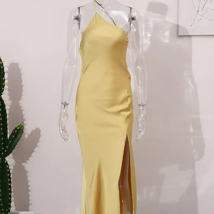 Auralin – Elegantes, rückenfreies Maxikleid aus Satin mit One-Shoulder-Träger