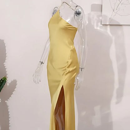 Auralin – Elegantes, rückenfreies Maxikleid aus Satin mit One-Shoulder-Träger
