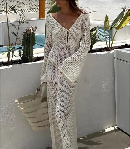 Xandira – Langärmliges Häkel-Maxikleid
