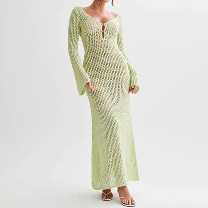 Xandira – Langärmliges Häkel-Maxikleid