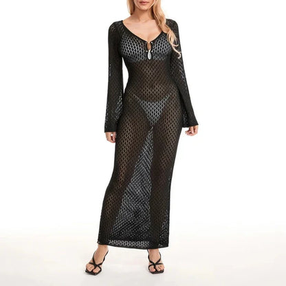 Xandira – Langärmliges Häkel-Maxikleid