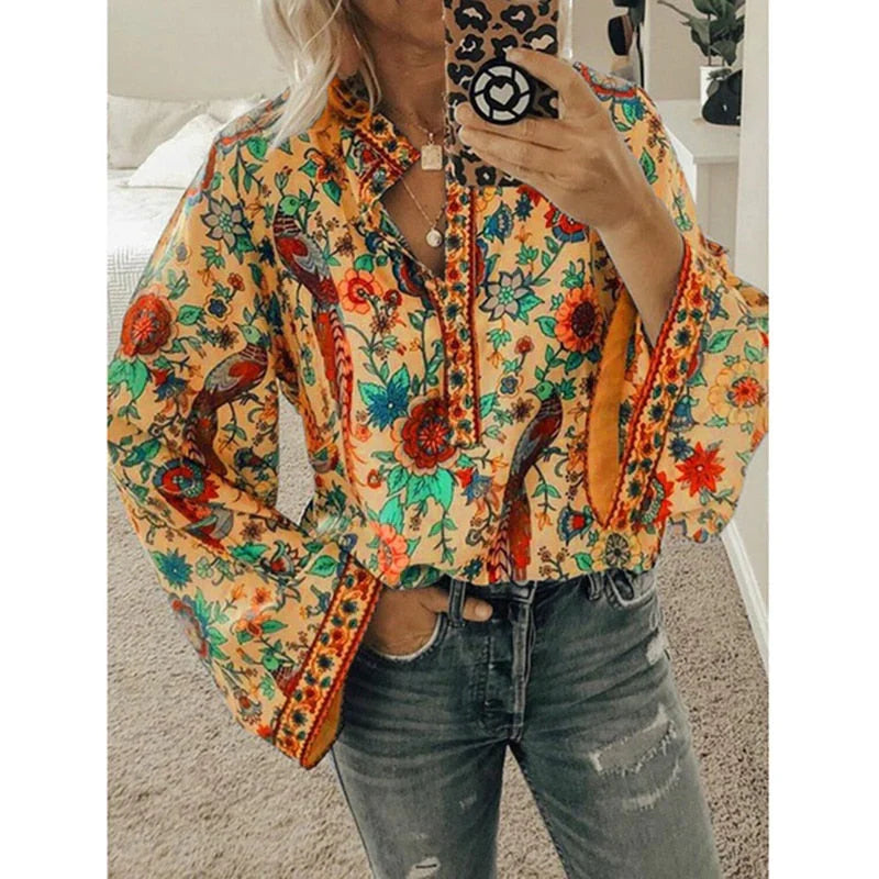 Nirelli – Boho-Bluse mit Blumenmuster und Glockenärmeln
