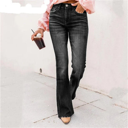 Quinette – Schwarze High-Rise-Bootcut-Jeans