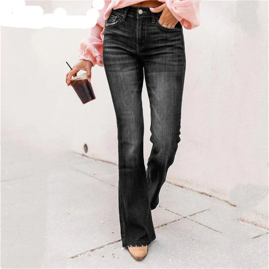Quinette – Schwarze High-Rise-Bootcut-Jeans