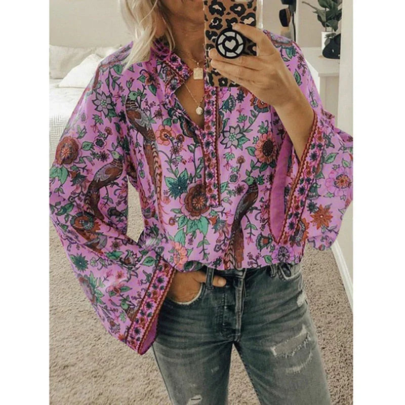 Nirelli – Boho-Bluse mit Blumenmuster und Glockenärmeln