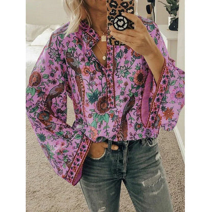 Nirelli – Boho-Bluse mit Blumenmuster und Glockenärmeln
