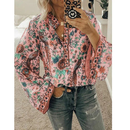 Nirelli – Boho-Bluse mit Blumenmuster und Glockenärmeln