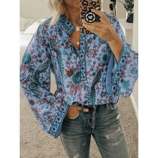 Nirelli – Boho-Bluse mit Blumenmuster und Glockenärmeln