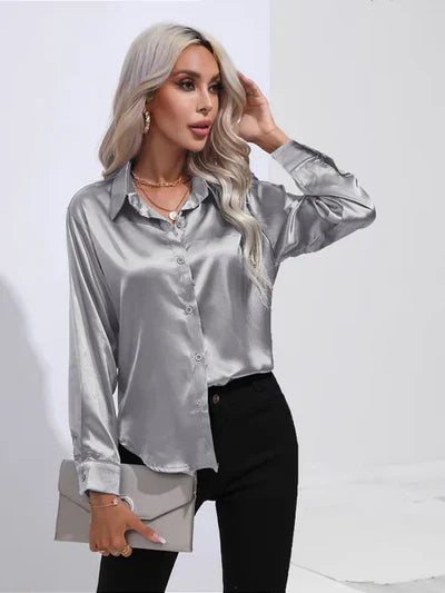 Tayindi – Elegante Satinbluse mit Bindeband