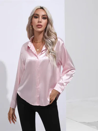 Tayindi – Elegante Satinbluse mit Bindeband