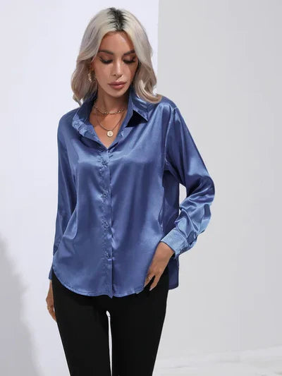 Tayindi – Elegante Satinbluse mit Bindeband