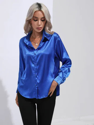 Tayindi – Elegante Satinbluse mit Bindeband