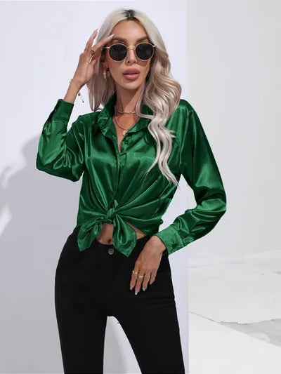 Tayindi – Elegante Satinbluse mit Bindeband