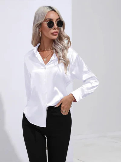 Tayindi – Elegante Satinbluse mit Bindeband