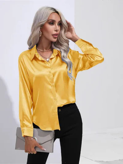 Tayindi – Elegante Satinbluse mit Bindeband