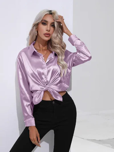 Tayindi – Elegante Satinbluse mit Bindeband