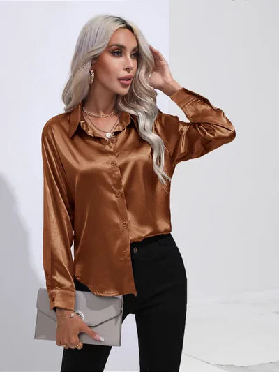 Tayindi – Elegante Satinbluse mit Bindeband