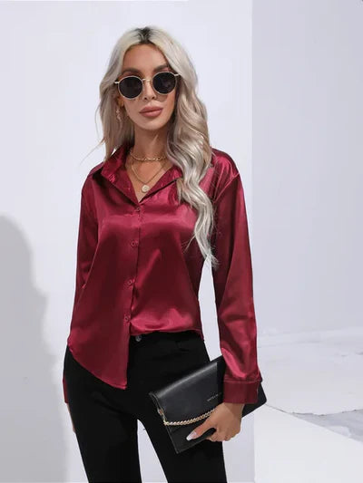 Tayindi – Elegante Satinbluse mit Bindeband