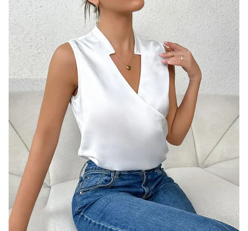 Sorilda – Elegante Satin-Wickelbluse mit V-Ausschnitt