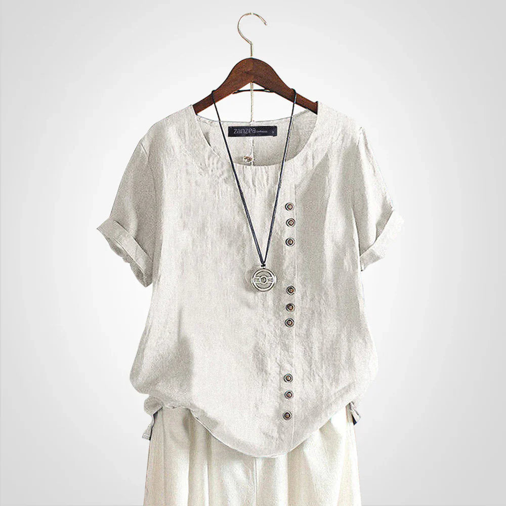 Tavelyn – Vintage Leinenbluse mit Knopfleiste