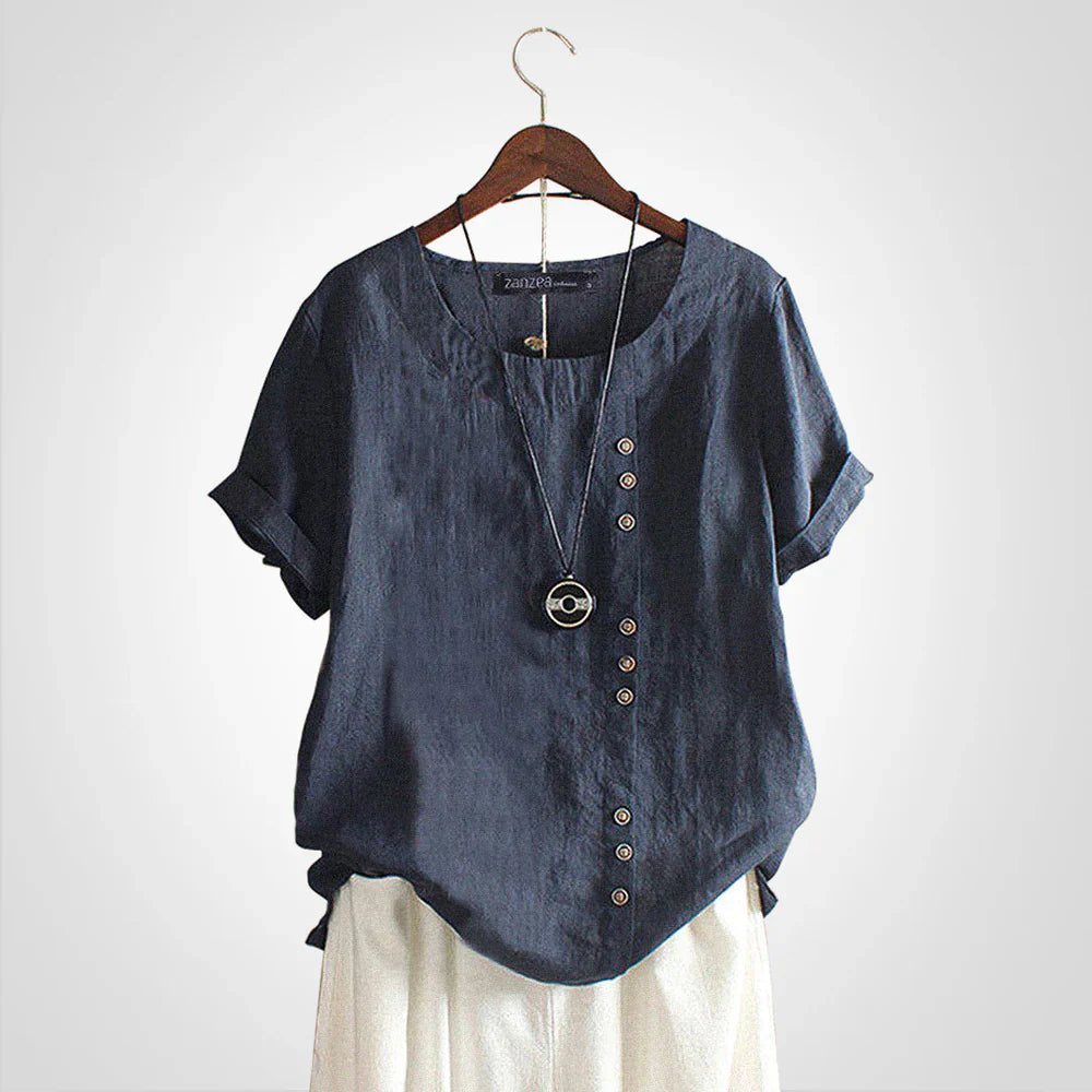 Tavelyn – Vintage Leinenbluse mit Knopfleiste
