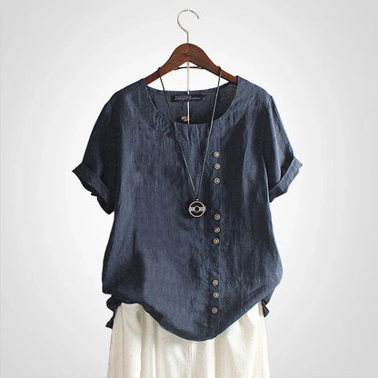 Tavelyn – Vintage Leinenbluse mit Knopfleiste