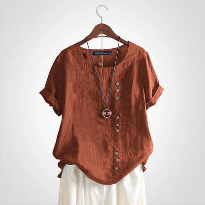 Tavelyn – Vintage Leinenbluse mit Knopfleiste