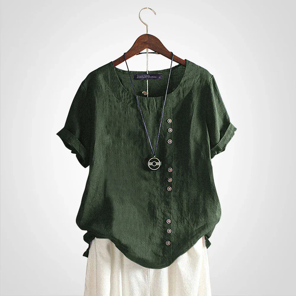 Tavelyn – Vintage Leinenbluse mit Knopfleiste