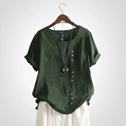 Tavelyn – Vintage Leinenbluse mit Knopfleiste