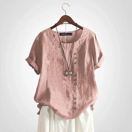 Tavelyn – Vintage Leinenbluse mit Knopfleiste