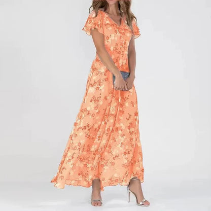 Korvessa – Charmantes Chiffon-Maxikleid mit Flügelärmeln