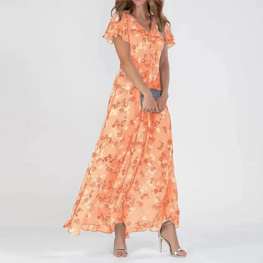 Korvessa – Charmantes Chiffon-Maxikleid mit Flügelärmeln
