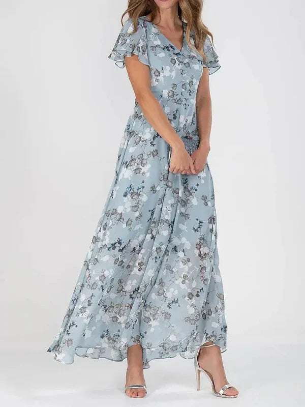 Korvessa – Charmantes Chiffon-Maxikleid mit Flügelärmeln