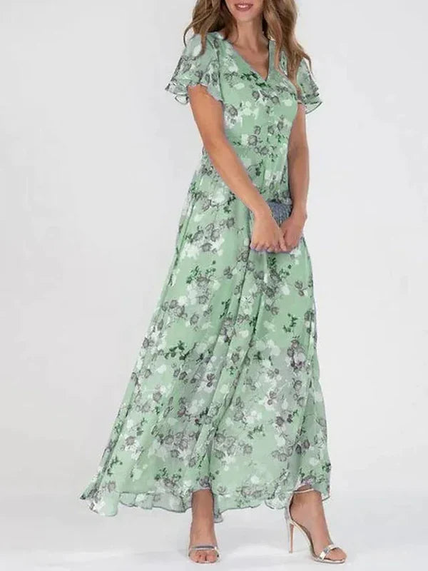 Korvessa – Charmantes Chiffon-Maxikleid mit Flügelärmeln